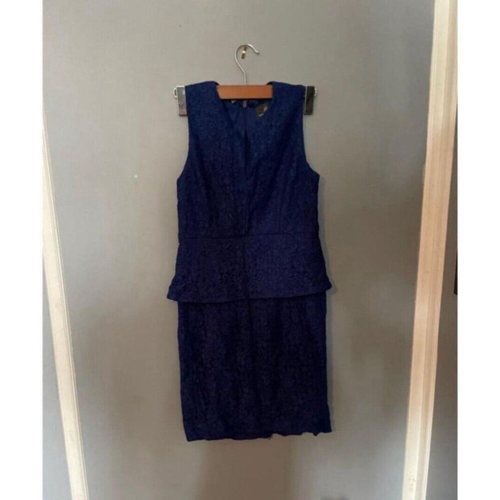 Adrianna Papell Blue Lace Dress 4P Petite Cocktail Formal Wedding Party